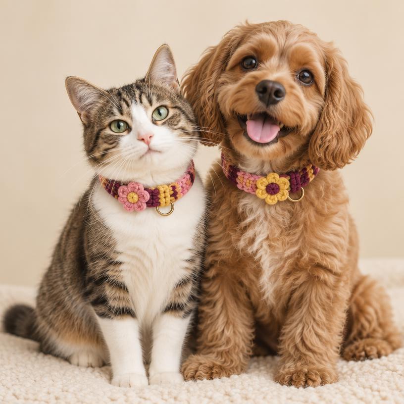 Gato y perro con collares personalizados